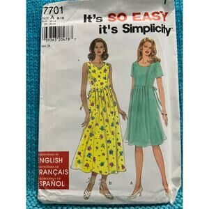 Simplicity 7701 Sewing pattern midi maxi dress 1990s size 8-18